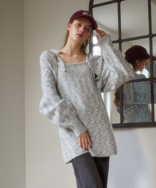 archives（アルシーヴ）の「Ｆホックニットボレロ×肩リボンキャミチュニックＳＥＴ（ワンピース・レディース・グレー/ブラウン/アイボリー・MEDIUM）」の13枚目の写真