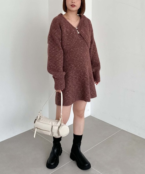 archives（アルシーヴ）の「Ｆホックニットボレロ×肩リボンキャミチュニックＳＥＴ（ワンピース・レディース・グレー/ブラウン/アイボリー・MEDIUM）」の20枚目の写真