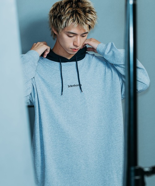 brknhome(ブロークンホーム)の「【brknhome/ブロークンホーム】ロングスリーブフーデッドTシャツ(Tシャツ/カットソー・メンズ・ブラック/グリーン/杢グレー・MEDIUM/LARGE)」の3枚目の写真