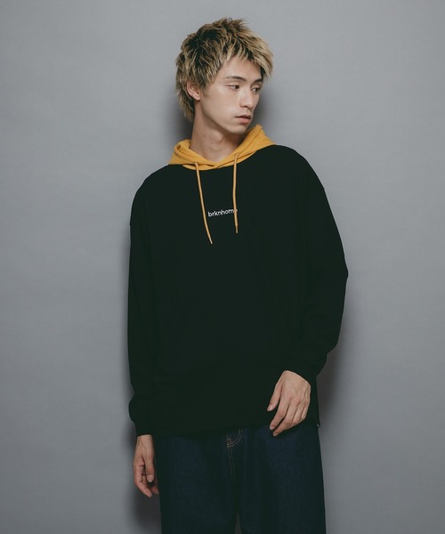 brknhome(ブロークンホーム)の「【brknhome/ブロークンホーム】ロングスリーブフーデッドTシャツ(Tシャツ/カットソー・メンズ・ブラック/グリーン/杢グレー・MEDIUM/LARGE)」の5枚目の写真