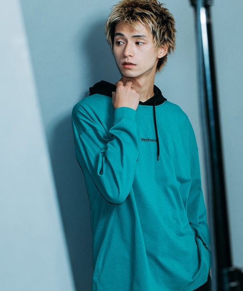brknhome(ブロークンホーム)の「【brknhome/ブロークンホーム】ロングスリーブフーデッドTシャツ(Tシャツ/カットソー・メンズ・ブラック/グリーン/杢グレー・MEDIUM/LARGE)」の14枚目の写真