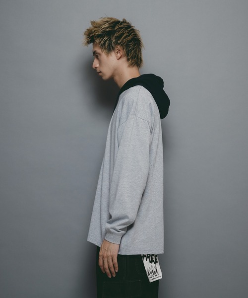 brknhome(ブロークンホーム)の「【brknhome/ブロークンホーム】ロングスリーブフーデッドTシャツ(Tシャツ/カットソー・メンズ・ブラック/グリーン/杢グレー・MEDIUM/LARGE)」の11枚目の写真