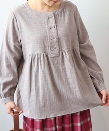 【L~6L 大きいサイズ】Wガーゼ切替えギャザーブラウス