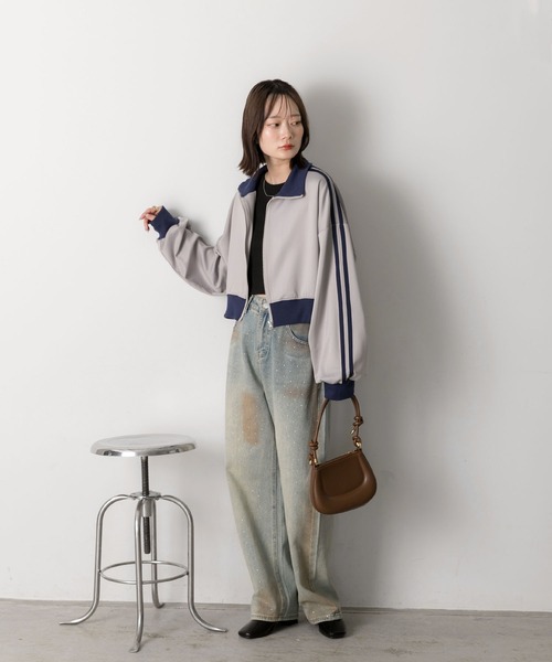 ad thie(アドティエ)の「ショート丈 トラックジャケット(ジャージ・レディース・アイボリー/ボルドー/ブラック/グレー/ネイビー・FREE)」の20枚目の写真