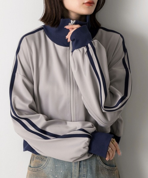 ad thie(アドティエ)の「ショート丈 トラックジャケット(ジャージ・レディース・アイボリー/ボルドー/ブラック/グレー/ネイビー・FREE)」の18枚目の写真