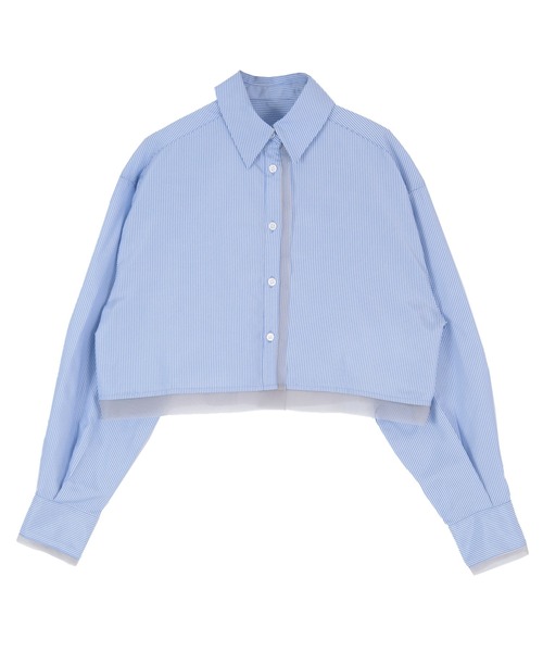 seyto セイト チュール レイヤード ストライプ シャツ L ブルー 3 seyto（セイト）の「Tulle layered striped shirt / チュール
