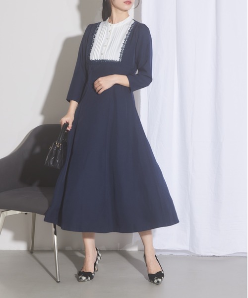 【セール】【ZOZO限定】ヨークレース切替レースアップ長袖ワンピース（ワンピース）｜tocco closet（トッコ クローゼット）