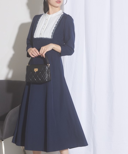 【セール】【ZOZO限定】ヨークレース切替レースアップ長袖ワンピース（ワンピース）｜tocco closet（トッコ クローゼット）