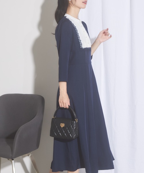 【セール】【ZOZO限定】ヨークレース切替レースアップ長袖ワンピース（ワンピース）｜tocco closet（トッコ クローゼット）