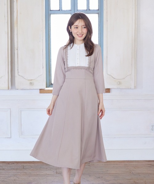 アトリエkomoさん専用 セール】ヨークレース切替レースアップ長袖ワンピース