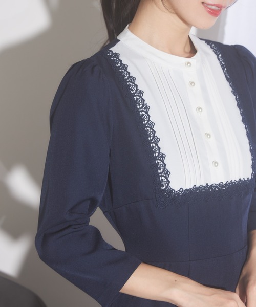 【セール】【ZOZO限定】ヨークレース切替レースアップ長袖ワンピース（ワンピース）｜tocco closet（トッコ クローゼット）