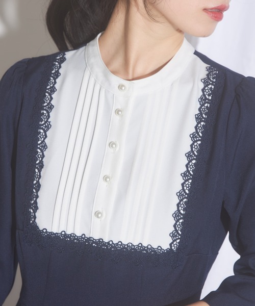 【セール】【ZOZO限定】ヨークレース切替レースアップ長袖ワンピース（ワンピース）｜tocco closet（トッコ クローゼット）