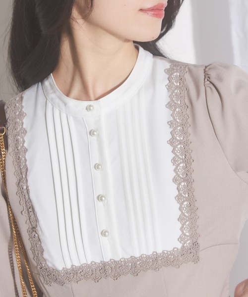 【セール】【ZOZO限定】ヨークレース切替レースアップ長袖ワンピース（ワンピース）｜tocco closet（トッコ クローゼット）