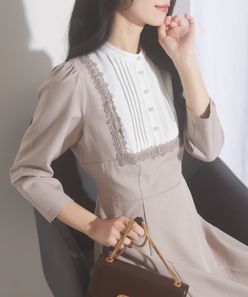 【セール】【ZOZO限定】ヨークレース切替レースアップ長袖ワンピース（ワンピース）｜tocco closet（トッコ クローゼット）