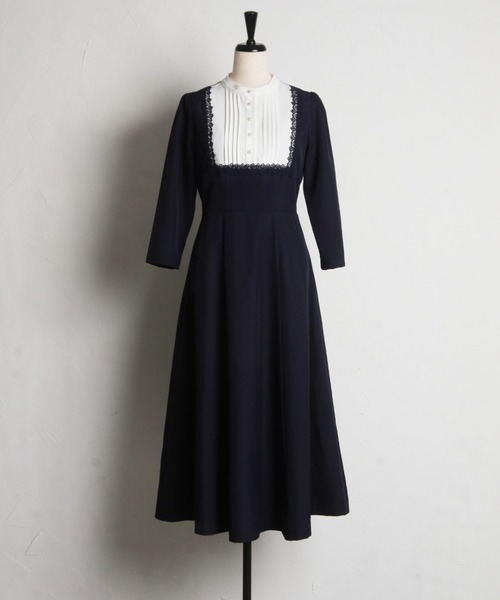 【セール】【ZOZO限定】ヨークレース切替レースアップ長袖ワンピース（ワンピース）｜tocco closet（トッコ クローゼット）