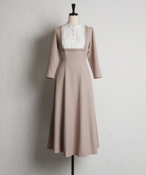 【セール】【ZOZO限定】ヨークレース切替レースアップ長袖ワンピース（ワンピース）｜tocco closet（トッコ クローゼット）