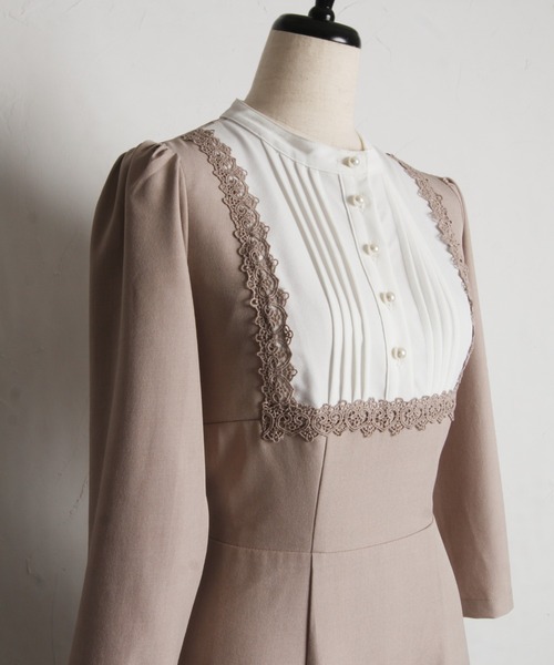 【セール】【ZOZO限定】ヨークレース切替レースアップ長袖ワンピース（ワンピース）｜tocco closet（トッコ クローゼット）