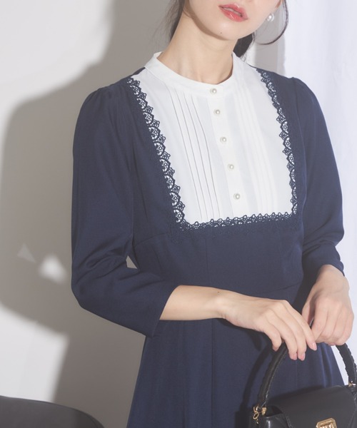 【セール】【ZOZO限定】ヨークレース切替レースアップ長袖ワンピース（ワンピース）｜tocco closet（トッコ クローゼット）