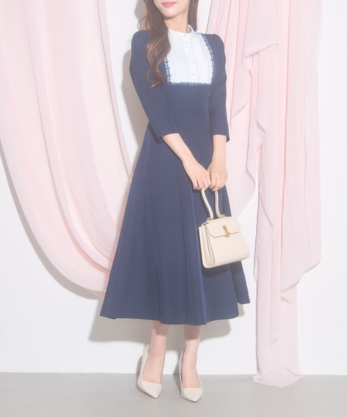 【セール】【ZOZO限定】ヨークレース切替レースアップ長袖ワンピース（ワンピース）｜tocco closet（トッコ クローゼット）