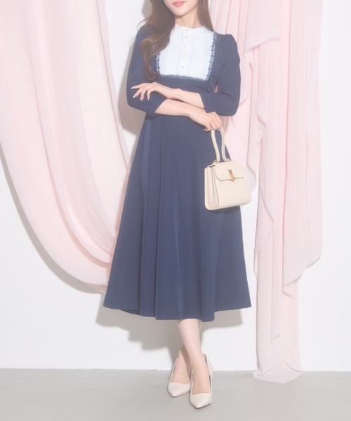 【セール】【ZOZO限定】ヨークレース切替レースアップ長袖ワンピース（ワンピース）｜tocco closet（トッコ クローゼット）