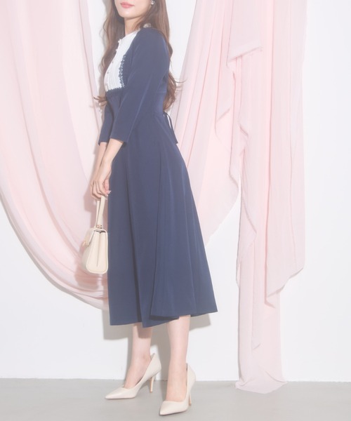 【セール】【ZOZO限定】ヨークレース切替レースアップ長袖ワンピース（ワンピース）｜tocco closet（トッコ クローゼット）