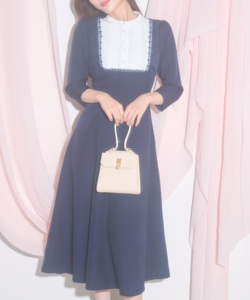 【セール】【ZOZO限定】ヨークレース切替レースアップ長袖ワンピース（ワンピース）｜tocco closet（トッコ クローゼット）