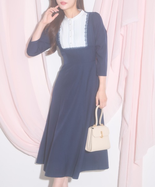 【セール】【ZOZO限定】ヨークレース切替レースアップ長袖ワンピース（ワンピース）｜tocco closet（トッコ クローゼット）