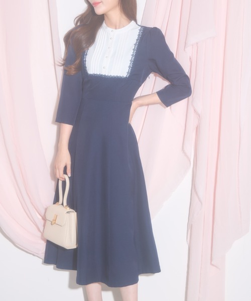 【セール】【ZOZO限定】ヨークレース切替レースアップ長袖ワンピース（ワンピース）｜tocco closet（トッコ クローゼット）