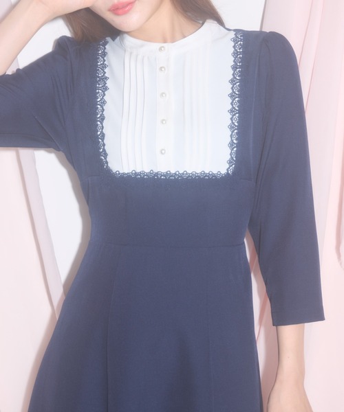 【セール】【ZOZO限定】ヨークレース切替レースアップ長袖ワンピース（ワンピース）｜tocco closet（トッコ クローゼット）