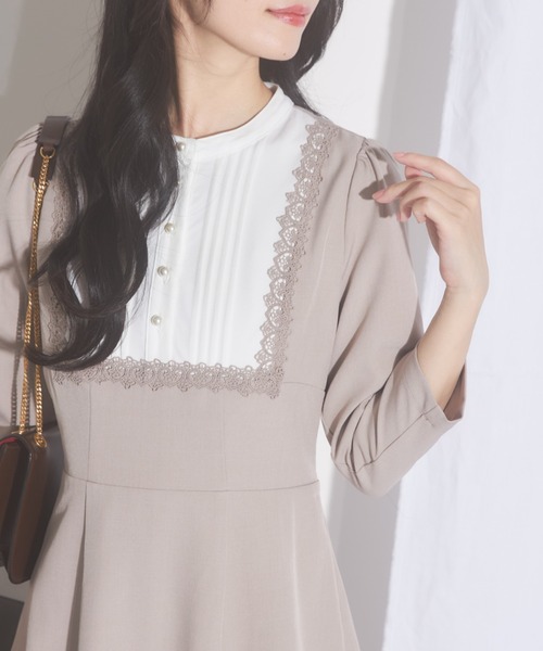 【セール】【ZOZO限定】ヨークレース切替レースアップ長袖ワンピース（ワンピース）｜tocco closet（トッコ クローゼット）