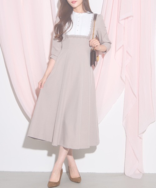 【セール】【ZOZO限定】ヨークレース切替レースアップ長袖ワンピース（ワンピース）｜tocco closet（トッコ クローゼット）