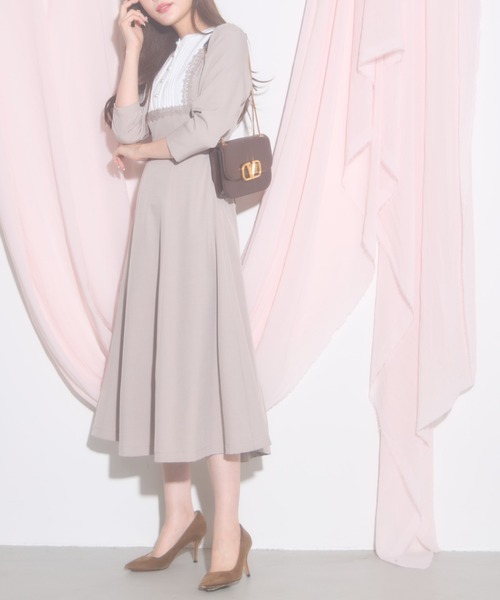 【セール】【ZOZO限定】ヨークレース切替レースアップ長袖ワンピース（ワンピース）｜tocco closet（トッコ クローゼット）