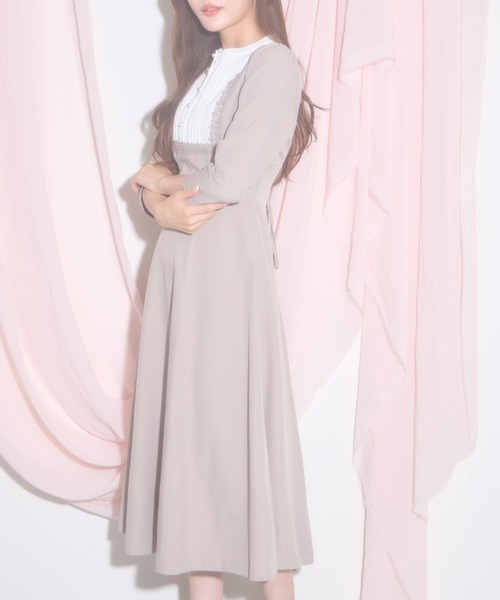 【セール】【ZOZO限定】ヨークレース切替レースアップ長袖ワンピース（ワンピース）｜tocco closet（トッコ クローゼット）