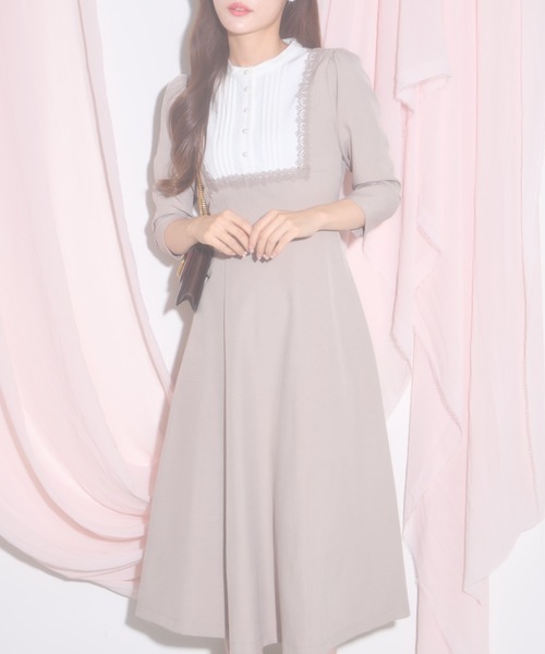 【セール】【ZOZO限定】ヨークレース切替レースアップ長袖ワンピース（ワンピース）｜tocco closet（トッコ クローゼット）
