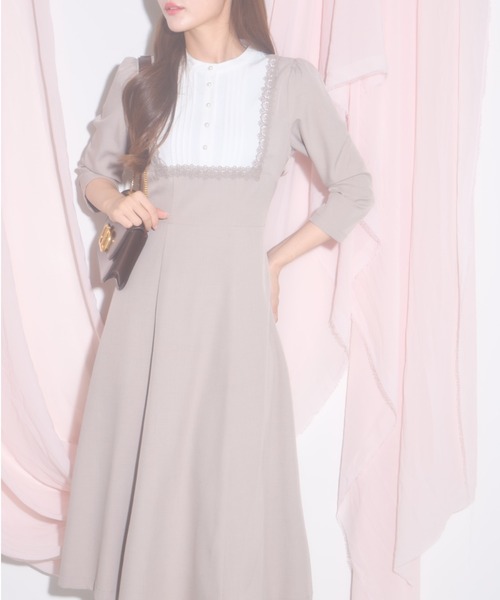 【セール】【ZOZO限定】ヨークレース切替レースアップ長袖ワンピース（ワンピース）｜tocco closet（トッコ クローゼット）