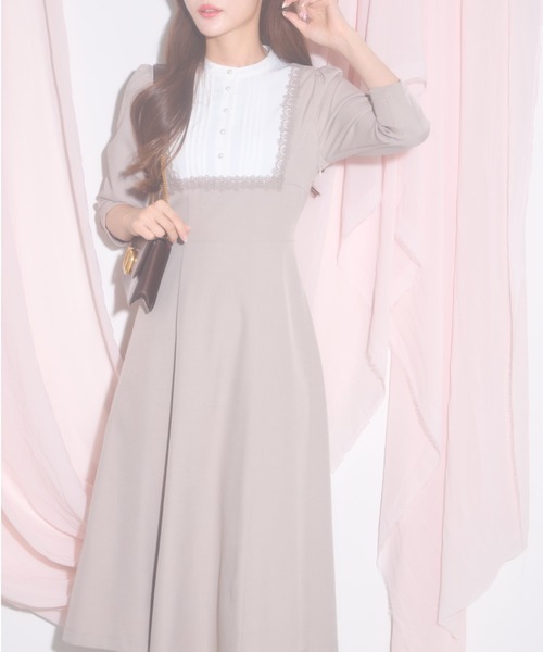 【セール】【ZOZO限定】ヨークレース切替レースアップ長袖ワンピース（ワンピース）｜tocco closet（トッコ クローゼット）