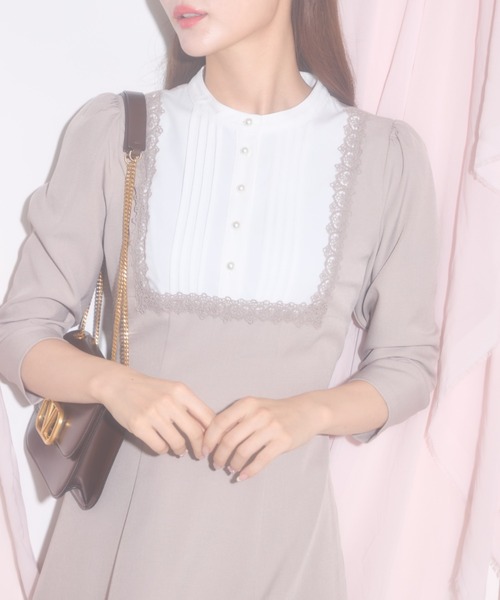 【セール】【ZOZO限定】ヨークレース切替レースアップ長袖ワンピース（ワンピース）｜tocco closet（トッコ クローゼット）