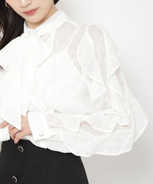 セール】ラメドットジャガードボウタイブラウス（シャツ