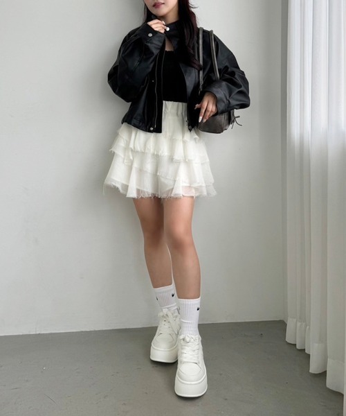one after another NICE CLAUP(ワンアフターアナザーナイスクラップ)の「ショート合皮ジャケット(ブルゾン・レディース・ブラック/ベージュ/ブラウン・FREE)」の4枚目の写真