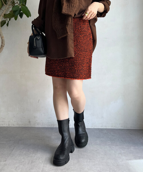 DouDou(ドゥドゥ)の「ツイードミニスカート(スカート・レディース・ブラック/カーキ/オレンジ・36/38)」の3枚目の写真