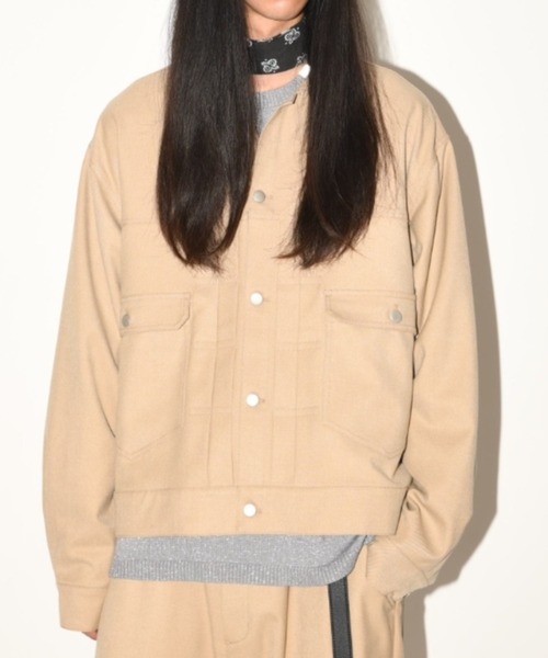 SUPERTHANKS(スーパーサンクス)の「デニムジャケット風トラッカージャケット/Trucker jacket(ユニセックス)(ブルゾン・メンズ・ベージュ/オートミール/ライトブラック・S/M/L)」の8枚目の写真