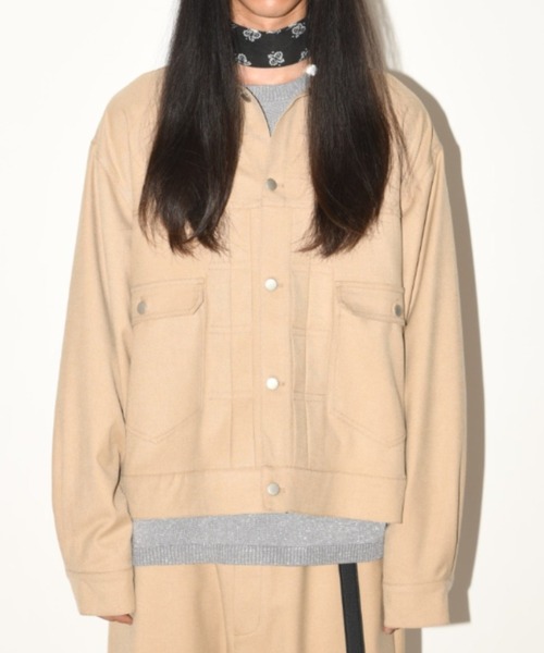 SUPERTHANKS(スーパーサンクス)の「デニムジャケット風トラッカージャケット/Trucker jacket(ユニセックス)(ブルゾン・メンズ・ベージュ/オートミール/ライトブラック・S/M/L)」の9枚目の写真