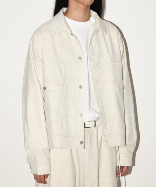 SUPERTHANKS(スーパーサンクス)の「デニムジャケット風トラッカージャケット/Trucker jacket(ユニセックス)(ブルゾン・メンズ・ベージュ/オートミール/ライトブラック・S/M/L)」の5枚目の写真