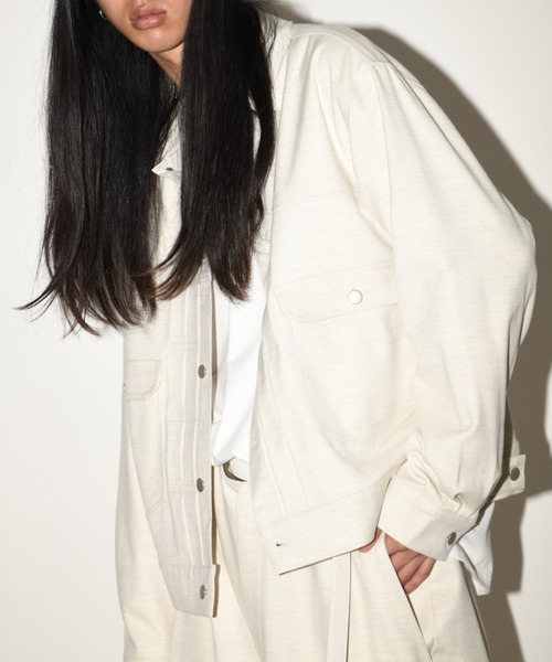 SUPERTHANKS(スーパーサンクス)の「デニムジャケット風トラッカージャケット/Trucker jacket(ユニセックス)(ブルゾン・メンズ・ベージュ/オートミール/ライトブラック・S/M/L)」の7枚目の写真