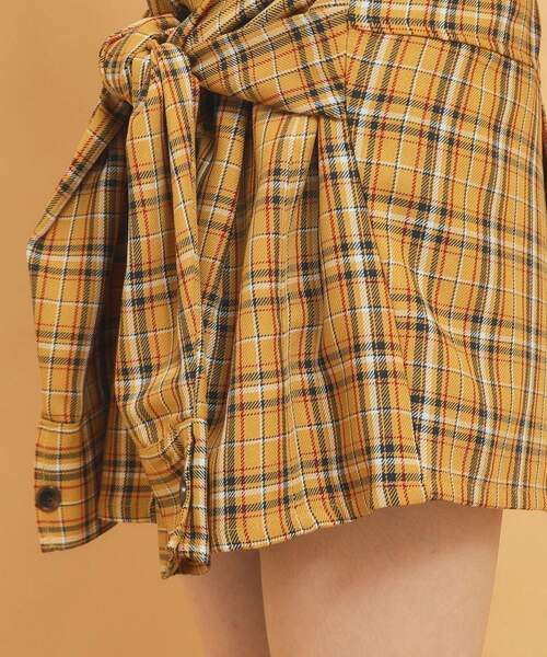 PINK-latte(ピンクラテ)の「◆【インナー付き】腰巻きネルシャツ風スカート(スカート・キッズ・イエロー系その他3/ホワイト系4/ダークブラウン系1・13/14/16/15 )」の8枚目の写真