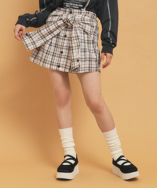 PINK-latte(ピンクラテ)の「◆【インナー付き】腰巻きネルシャツ風スカート(スカート・キッズ・イエロー系その他3/ホワイト系4/ダークブラウン系1・13/14/16/15 )」の9枚目の写真