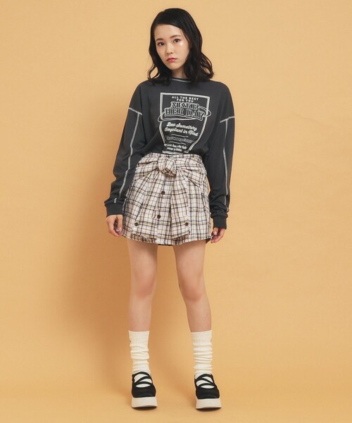 PINK-latte(ピンクラテ)の「◆【インナー付き】腰巻きネルシャツ風スカート(スカート・キッズ・イエロー系その他3/ホワイト系4/ダークブラウン系1・13/14/16/15 )」の10枚目の写真