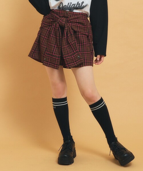 PINK-latte(ピンクラテ)の「◆【インナー付き】腰巻きネルシャツ風スカート(スカート・キッズ・イエロー系その他3/ホワイト系4/ダークブラウン系1・13/14/16/15 )」の13枚目の写真