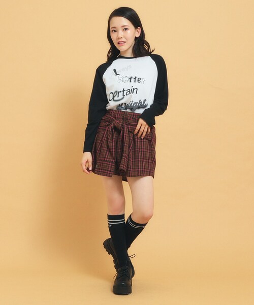 PINK-latte(ピンクラテ)の「◆【インナー付き】腰巻きネルシャツ風スカート(スカート・キッズ・イエロー系その他3/ホワイト系4/ダークブラウン系1・13/14/16/15 )」の14枚目の写真