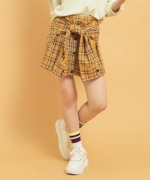 PINK-latte(ピンクラテ)の「◆【インナー付き】腰巻きネルシャツ風スカート(スカート・キッズ・イエロー系その他3/ホワイト系4/ダークブラウン系1・13/14/16/15 )」の17枚目の写真